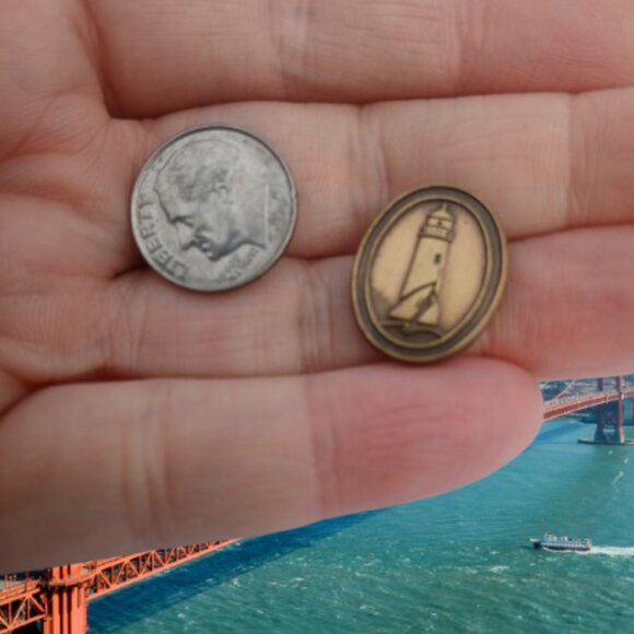 Vintage Lighthouse and sailboat tack lapel pin oxidization - Picture 2 of 13